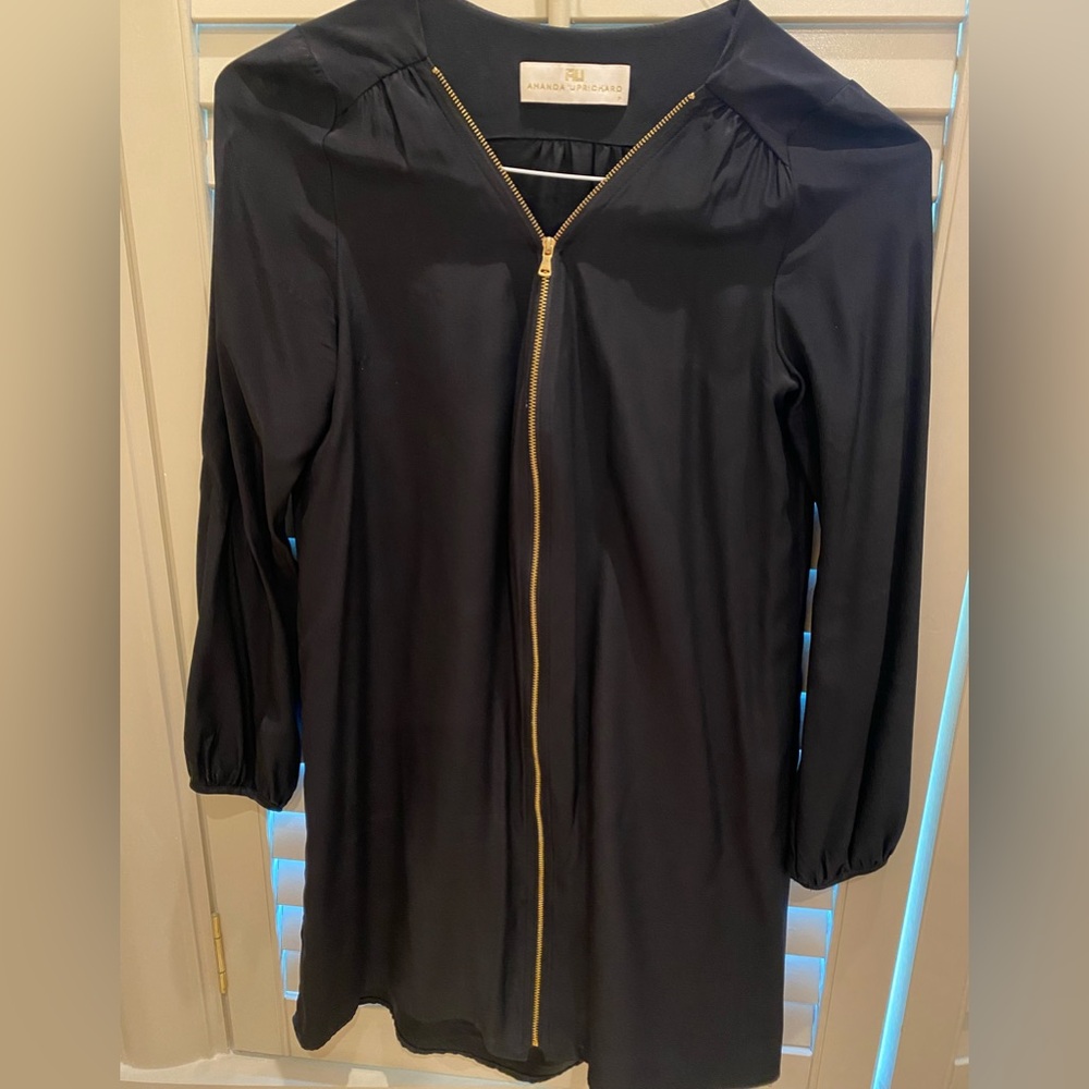 Amanda Uprichard black silk zip dress